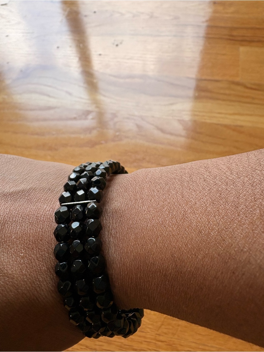 Black Faceted Stretch Bracelet for Women